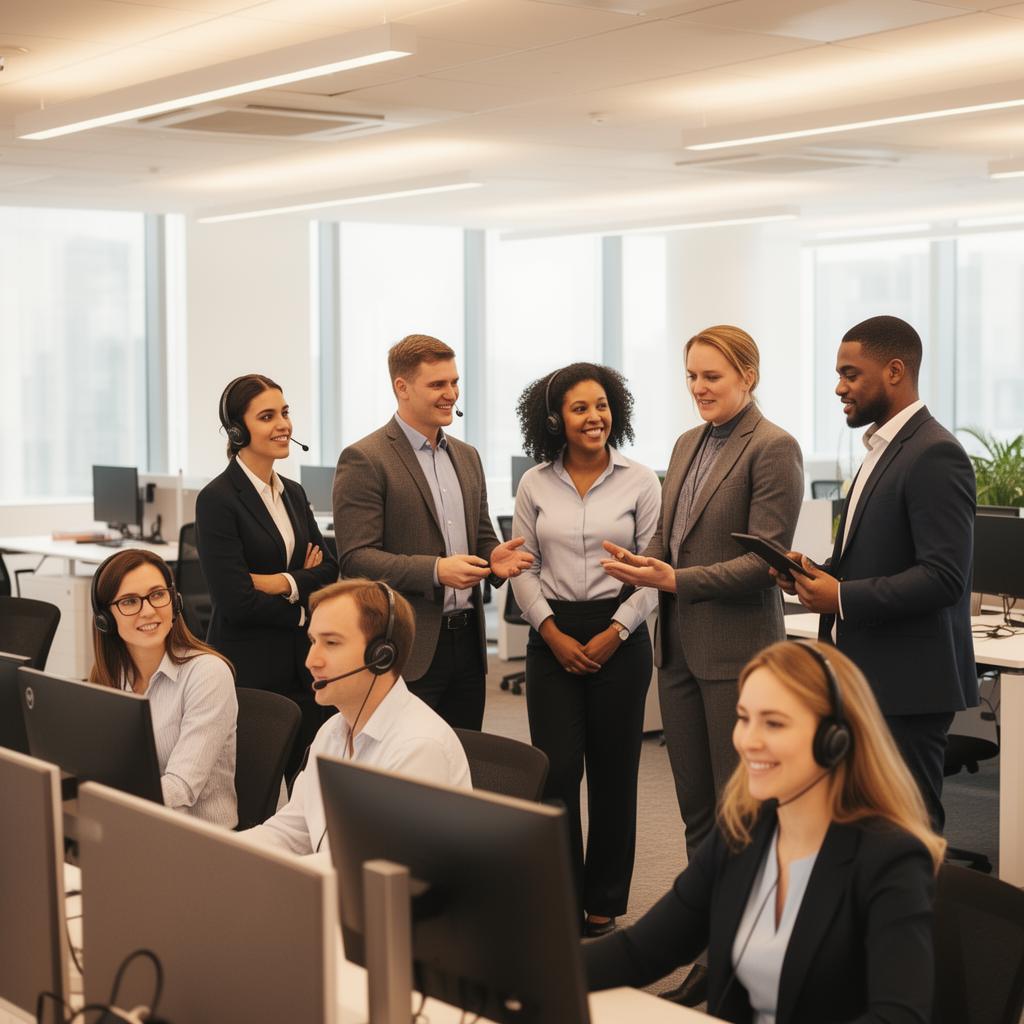 Diverse team collaborating in a modern office